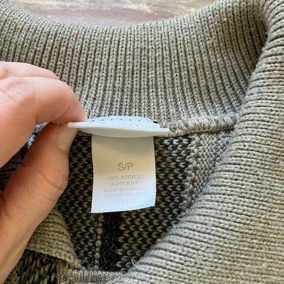 Outline Pullover Polo Sweater Textured Knit Grey/Beige Vintage 90s - Picture 6 of 7